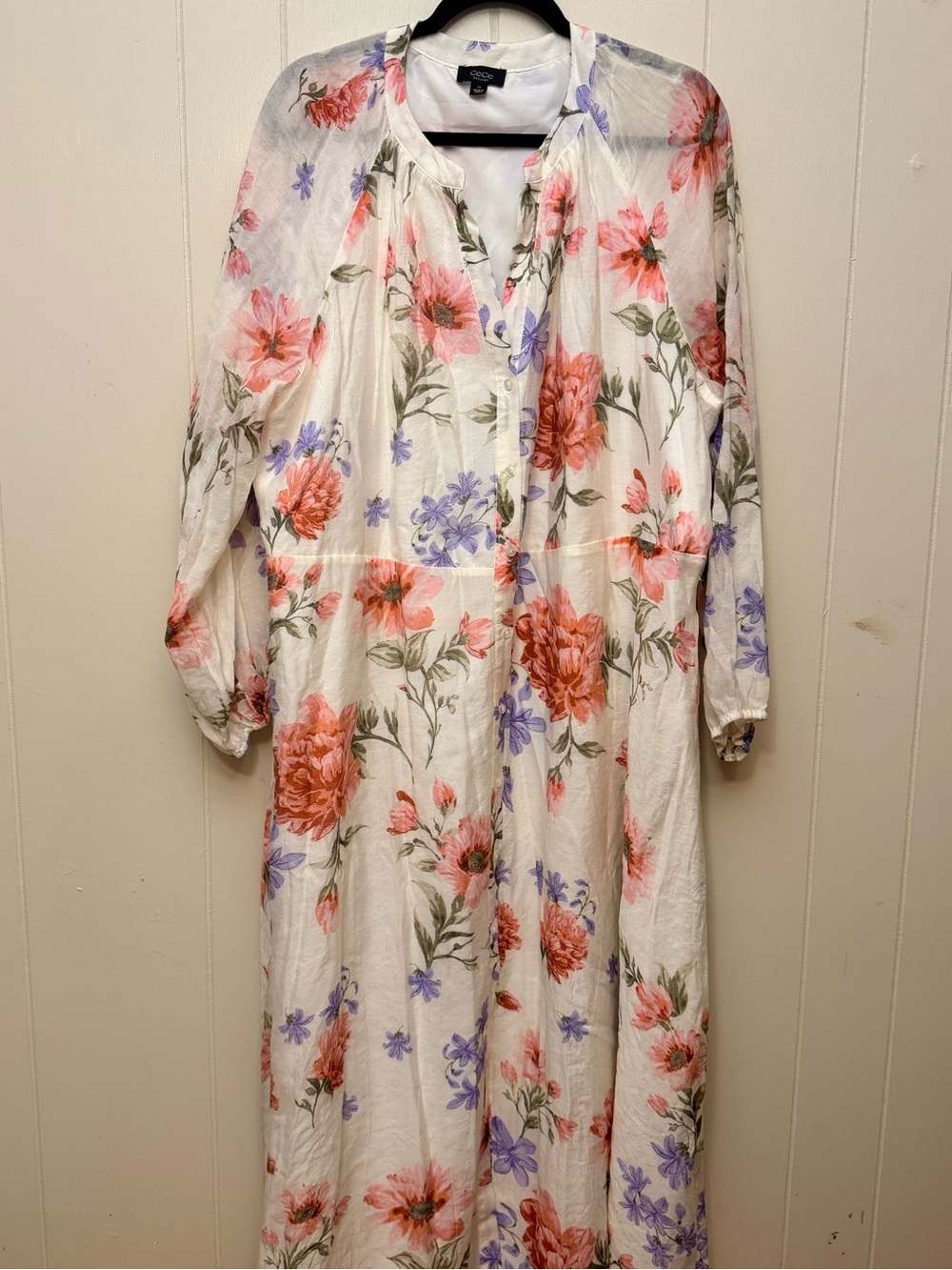 CeCe White Maxi Dress with Coral & Lavender Floral Print